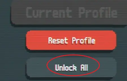 Screenshot of Balatro profile menu highlighting the Unlock All button in the bottom right