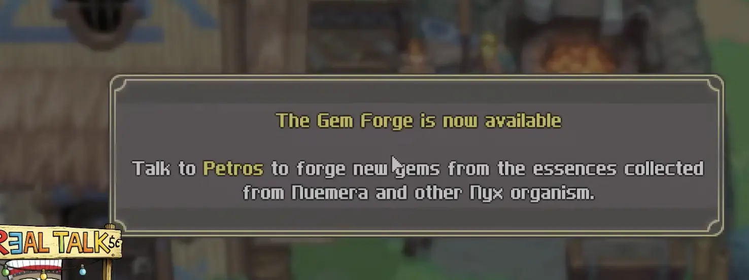 A player checking Gem Forge options, where early gems start turning Growth Chart choices into a real build.