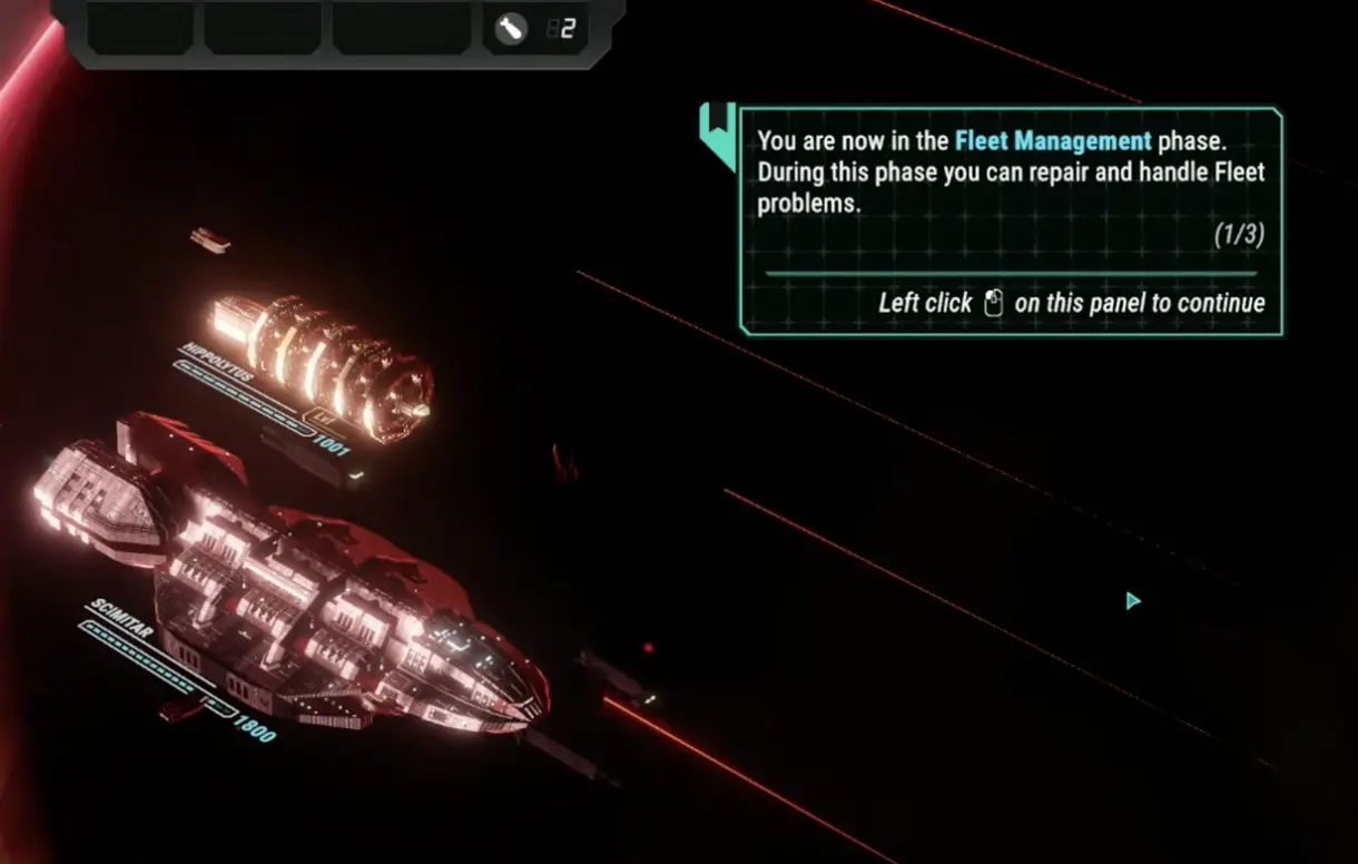 Battlestar Galactica Scattered Hopes fleet management overview showing the fleet timeline, resources, ship status, and available actions.