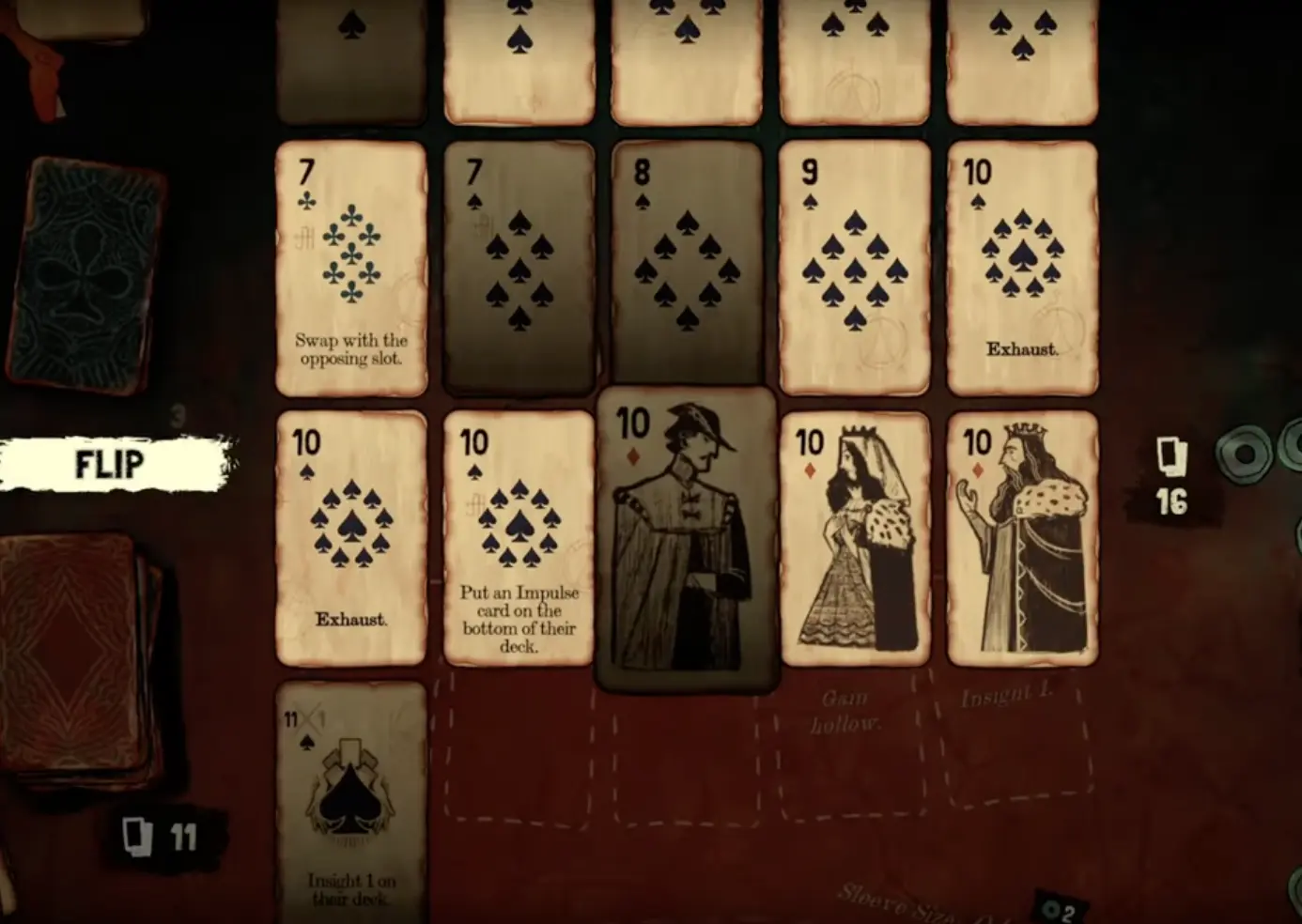 Black Jacket deck counting screen showing remaining cards and 10-value odds during a deck-building decision.