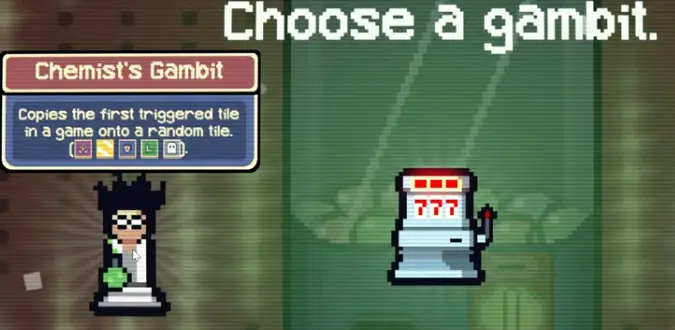 Chemist Gambit in Gambonanza, showing a tile-copy effect that can duplicate the first triggered tile.