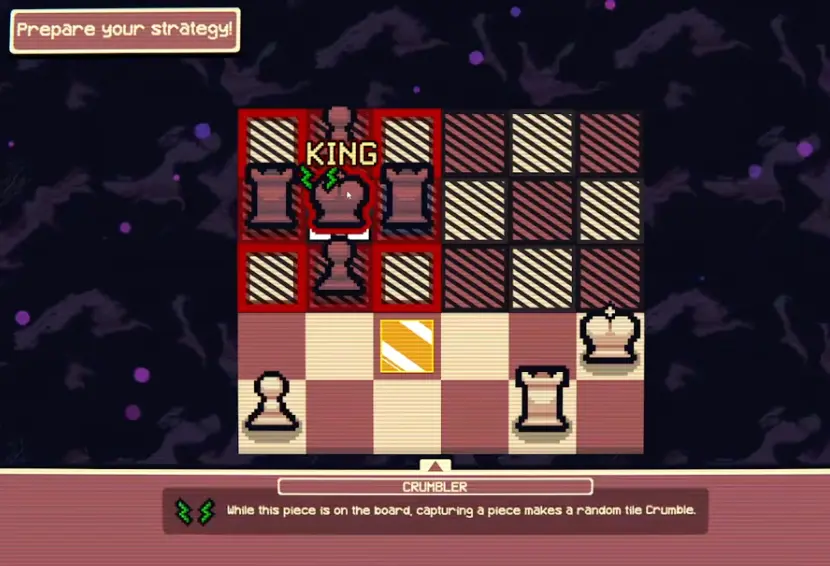 Crumble mode in Gambonanza, showing how the board can begin collapsing when turns pass without captures.