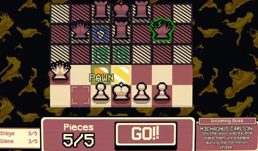 A Gambonanza first-clear board setup where safe squares and early capture routes matter before committing pieces.