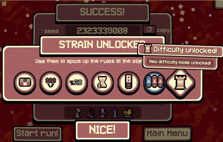 Gambonanza first win rewards and difficulty mode unlocked after completing a successful run.