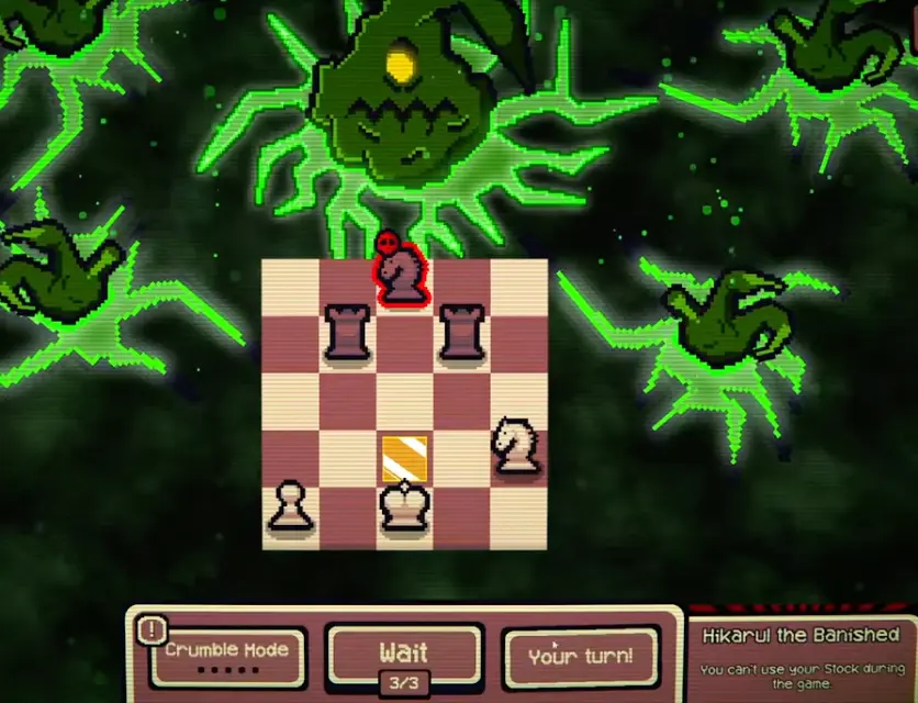 Hikarul the Banished in Gambonanza, showing a boss modifier that prevents stock use during the game.
