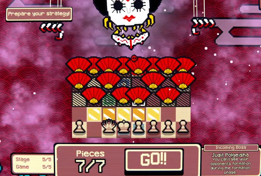Judith Fulgia boss board in Gambonanza, showing a hidden-formation boss modifier and a crowded enemy setup.