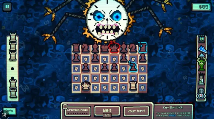 Kev Borclick boss in Gambonanza, showing stasis pieces that cannot be captured until enough waits remove the state.