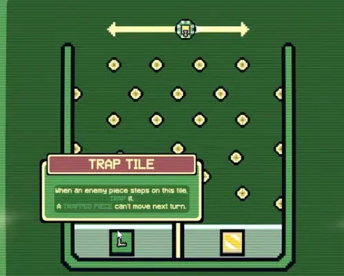 Trap and Golden tile tooltips in Gambonanza, showing how tile effects can stop enemies or create money.