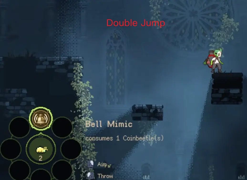 Goblin Vyke early dungeon route showing Double Jump as a key movement upgrade.
