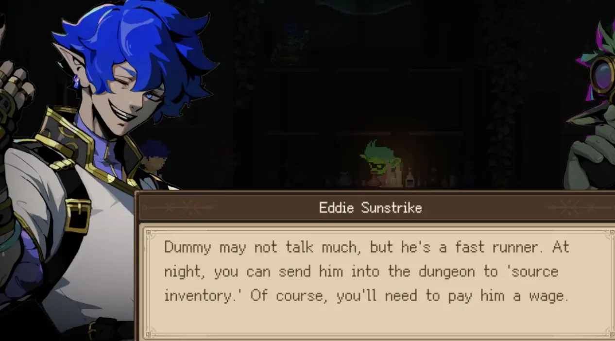 Goblin Vyke Dummy employee recruitment showing salary and traits.