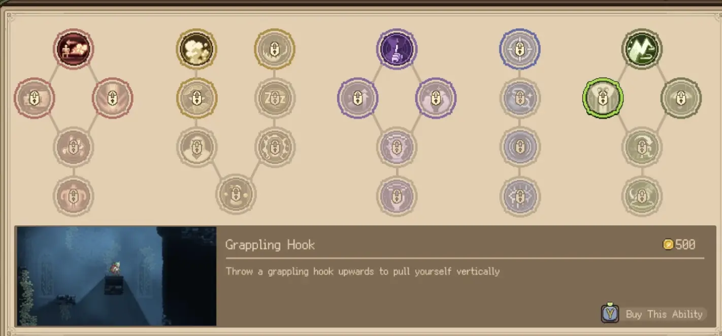 Goblin Vyke skill tree showing the Grappling Hook ability.