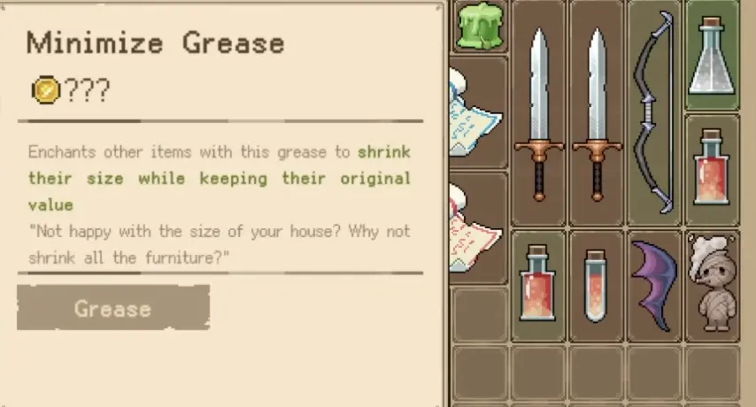 Goblin Vyke item tooltip for grease that shrinks an item while keeping its original value.