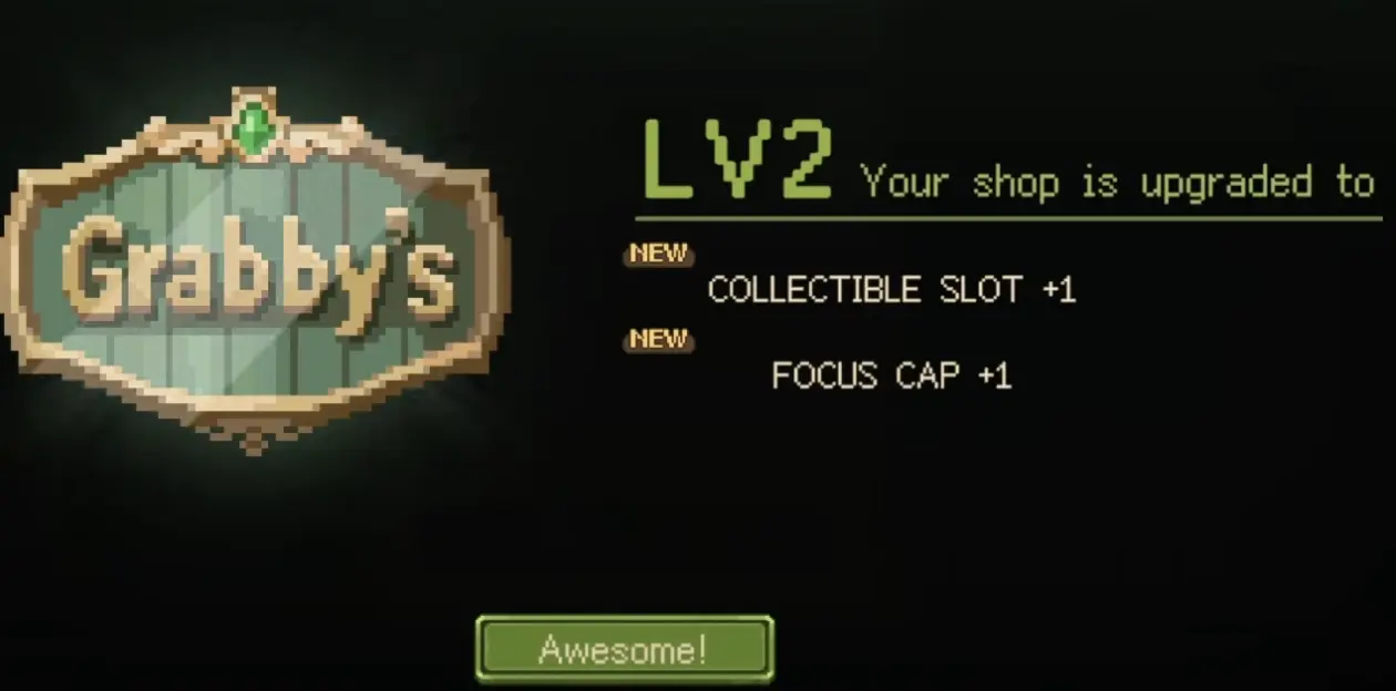 Goblin Vyke shop upgraded to level 2 with another collectible slot and Focus cap plus one.