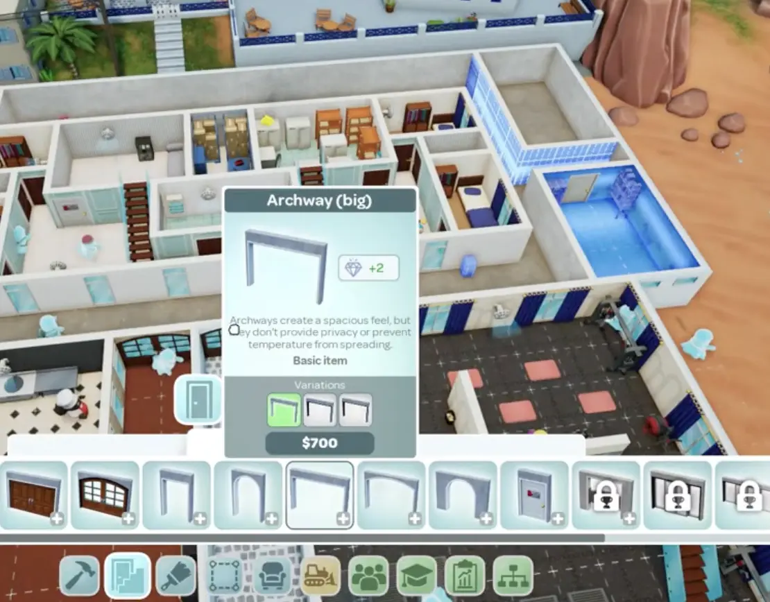 Hotel Architect bar zone tutorial showing drink menu, bar equipment, and bartender requirements.