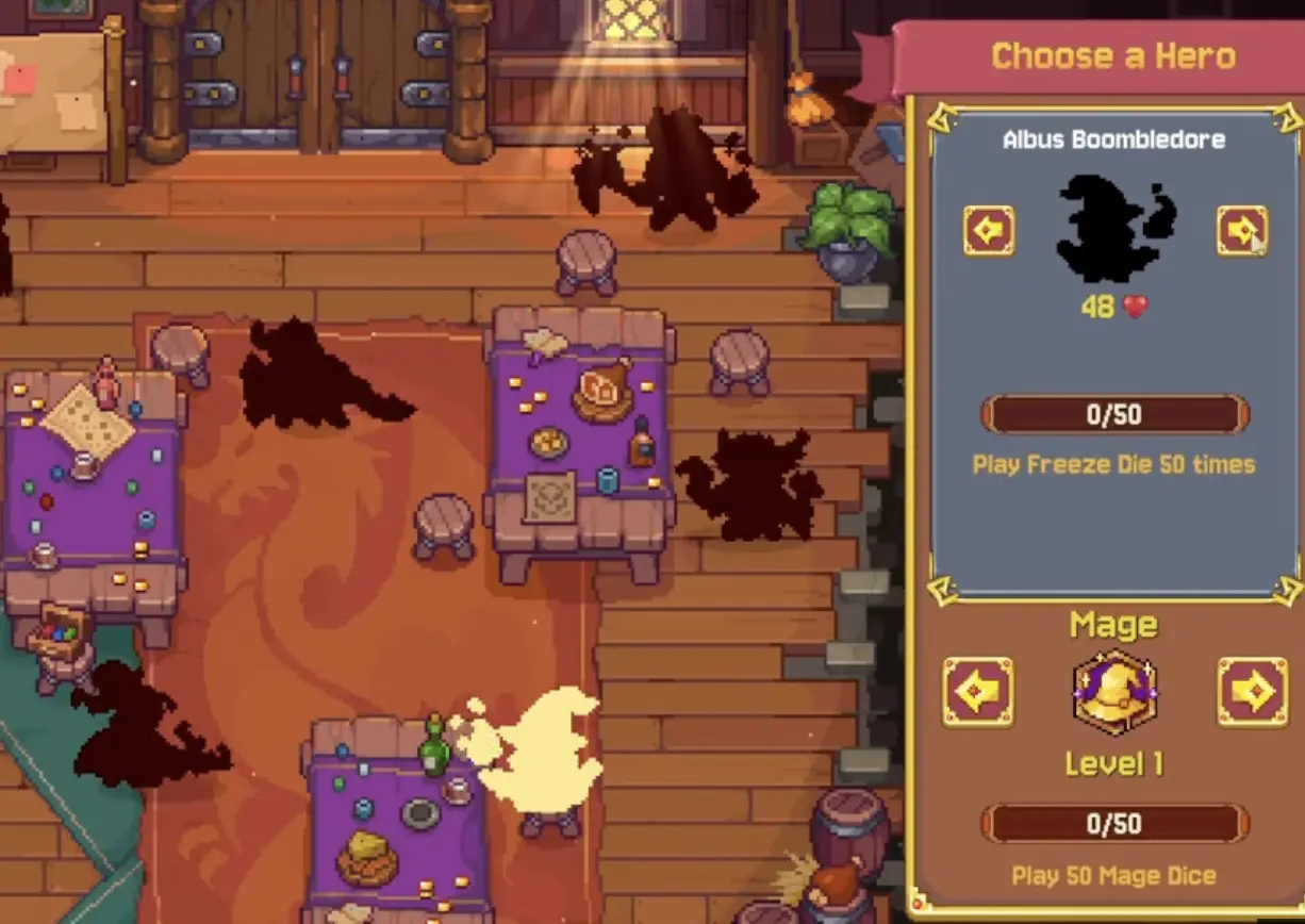 Rune Dice class selection screen with visible classes and locked options.