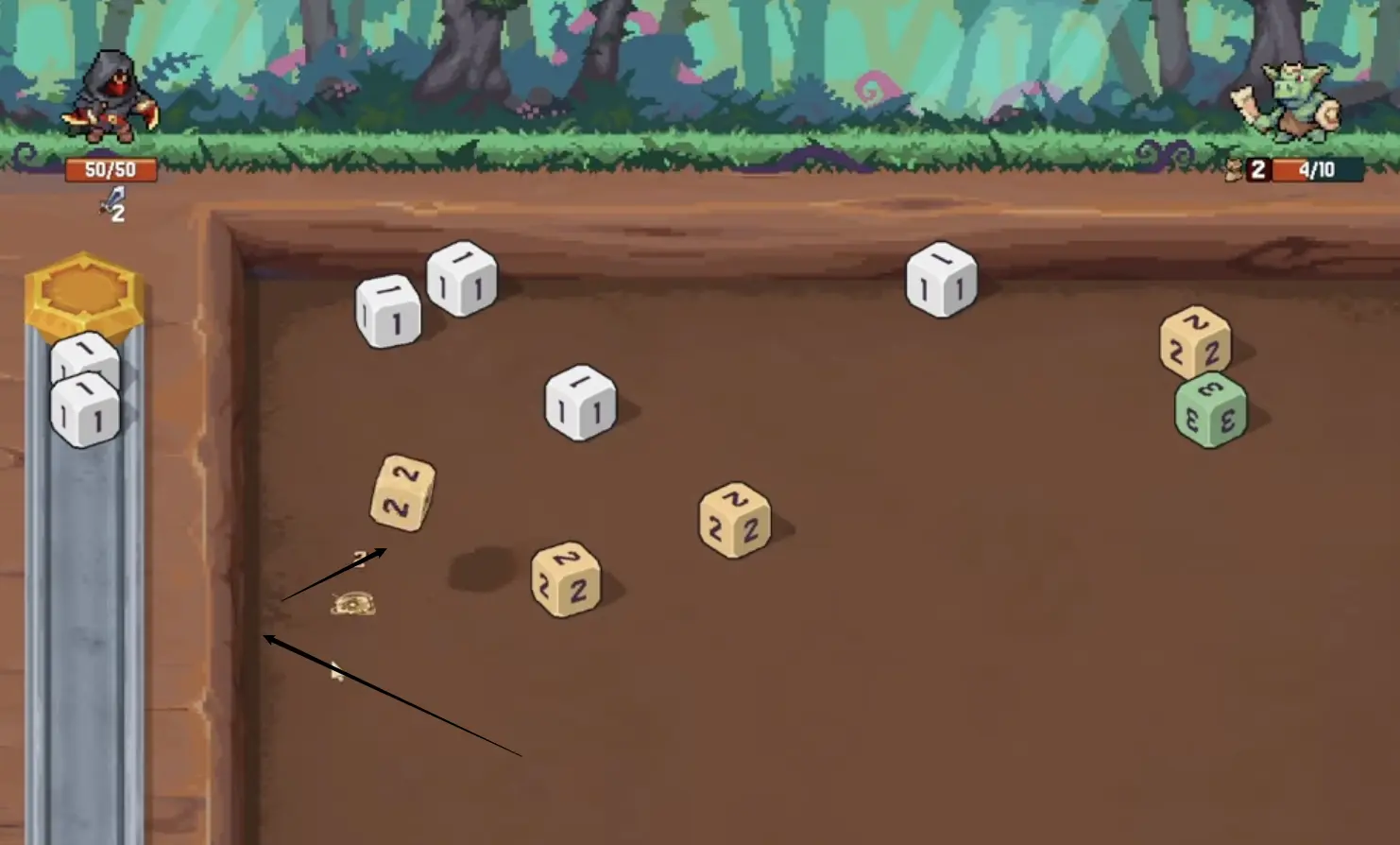 A ricochet angle that uses the side wall to reach a matching die.