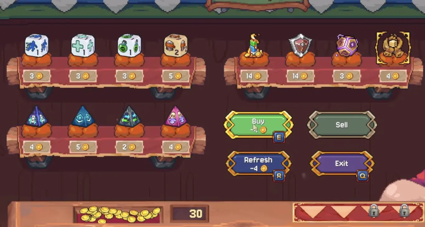 Rune Dice shop with Rogue-friendly relics, runes, and dice options.