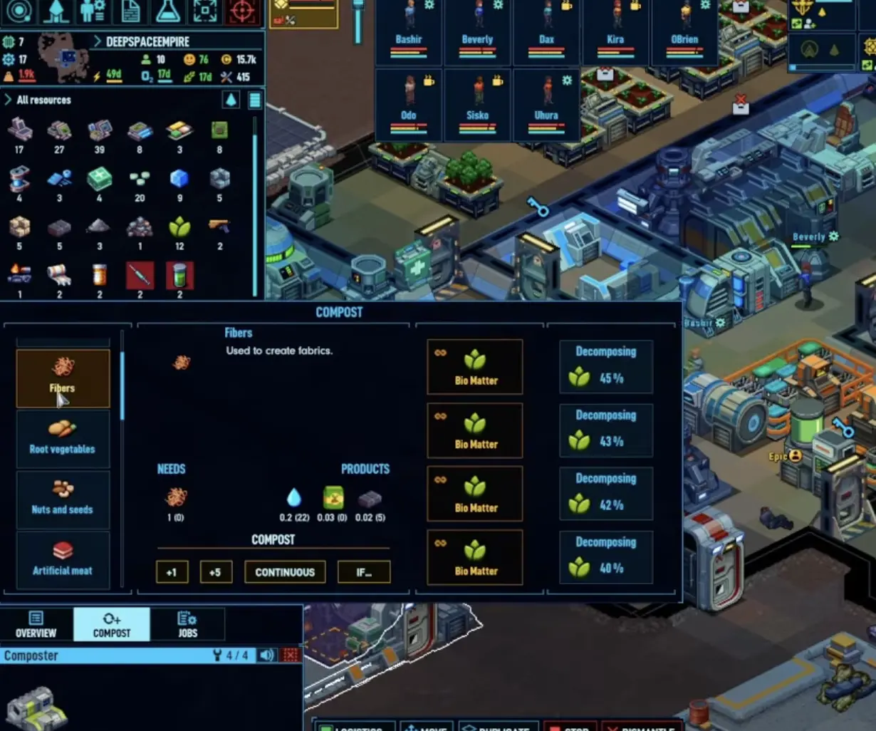 Space Haven fertilizer and compost bottleneck during food shortage.