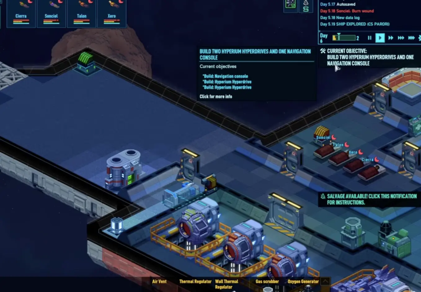 Space Haven navigation console and hyperdrive construction before first jump.