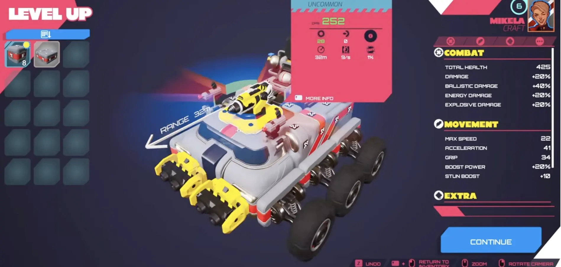 TerraTech Legion elevated weapon placement showing how raising or moving a weapon can improve its firing range.