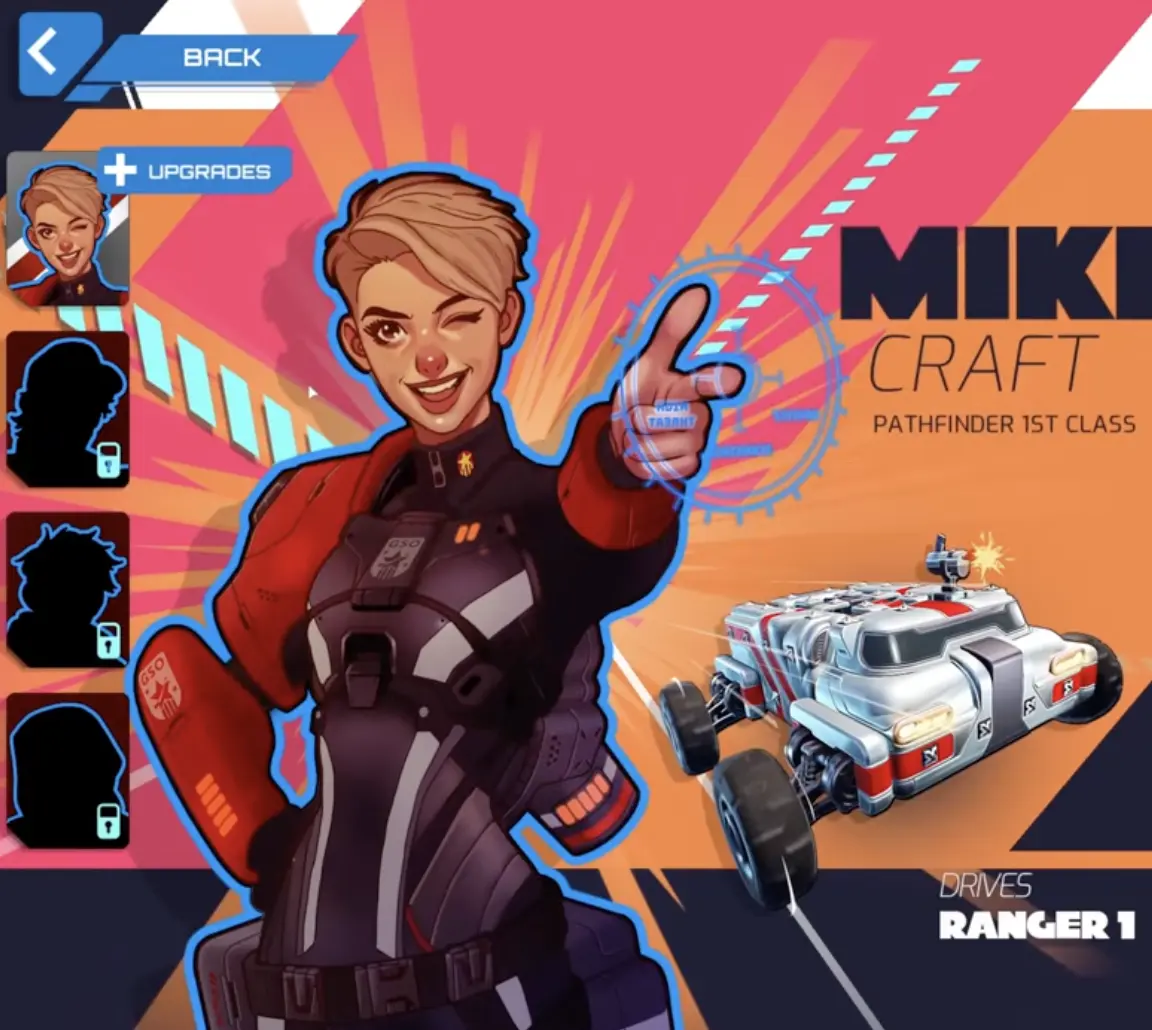 TerraTech Legion character selection screen showing prospectors and unlockable character progression.