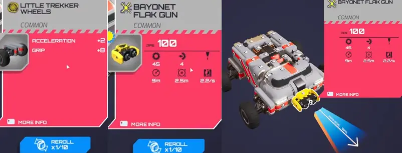 TerraTech Legion Dustbowl airdrop screen with early weapon, wheel, and upgrade choices.