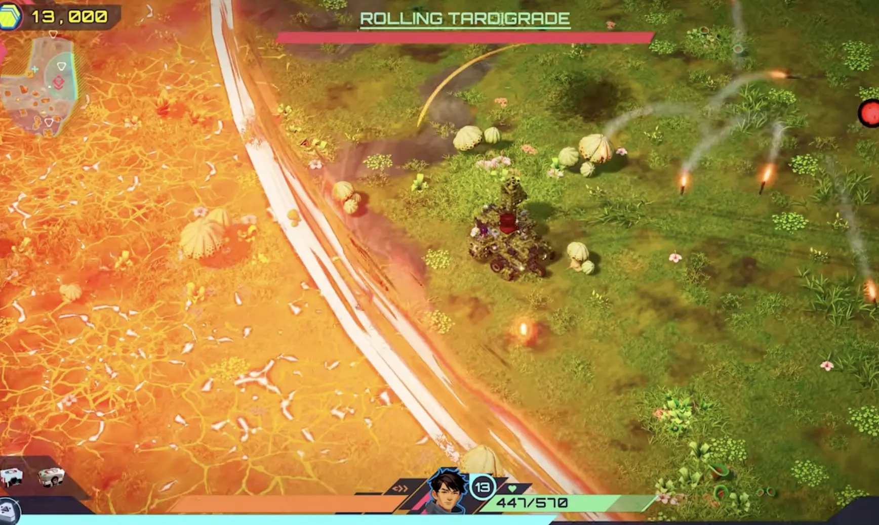 Rotwater Basin Tardigrade boss fight showing its spin, stomp, and front laser pressure.