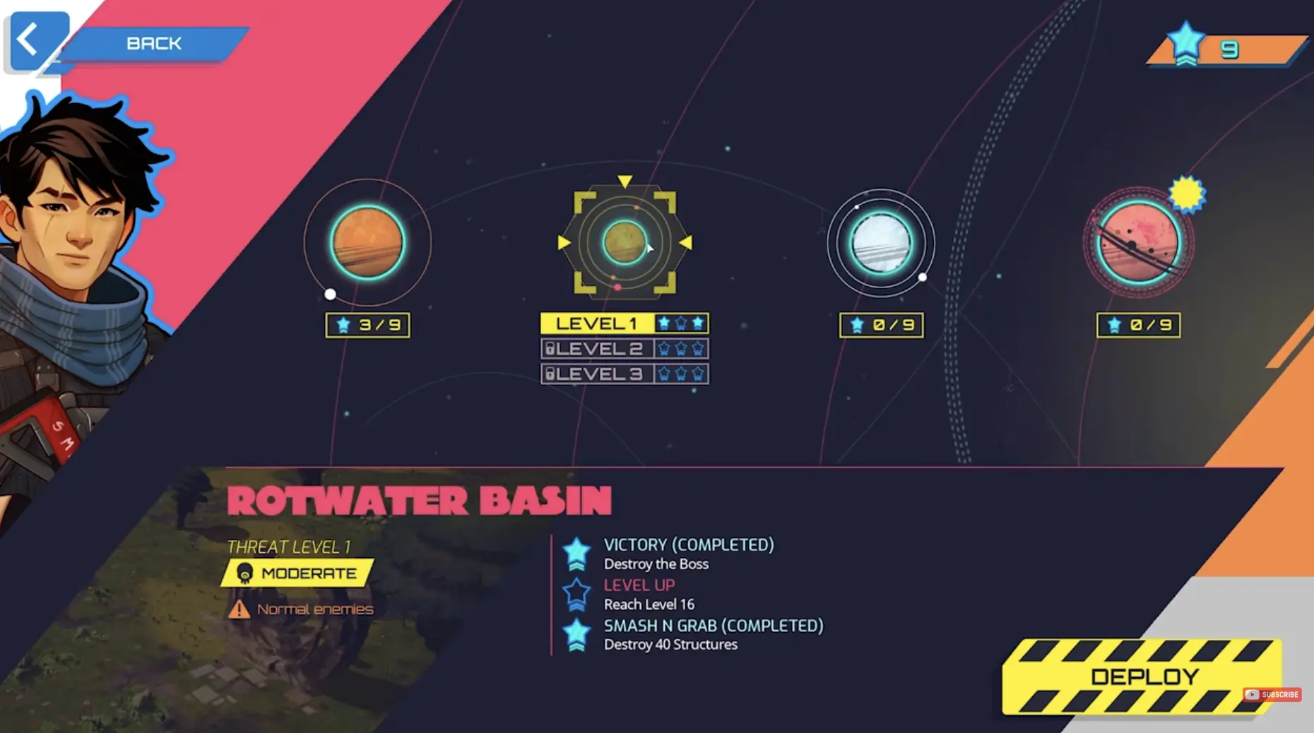 Sam Ashida starting a Rotwater Basin run, showing his high-speed character identity and planet selection.