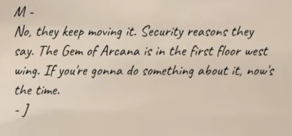 Thick As Thieves Game Arcana first floor west clue