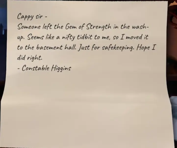 thick as thieves game clue note gem of strength basement hall
