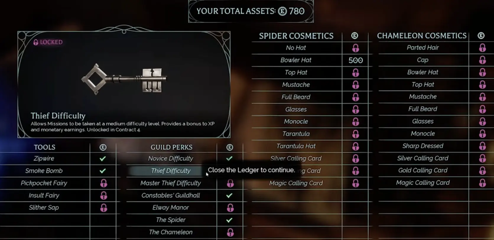 Thick As Thieves Game wardrobe loadout screen