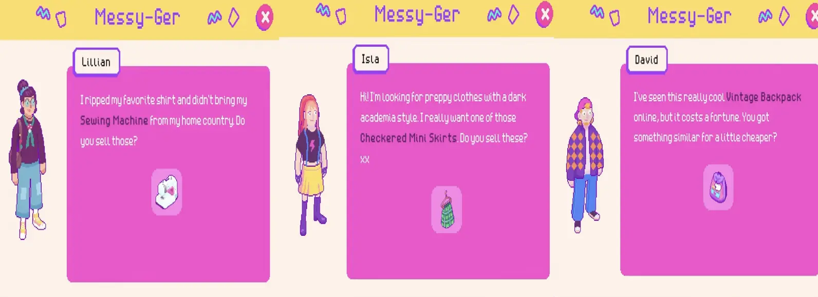 The request screen showing customers looking for specific items.