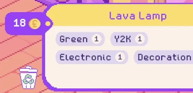 Examples of item tags such as Kitchen, Witchy, Decoration, Electronic, Y2K, Bag, and Household.