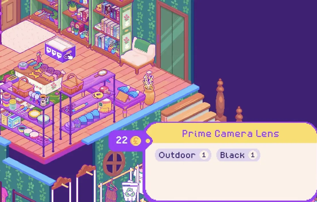A camera-related request item such as a lens appearing with tags.
