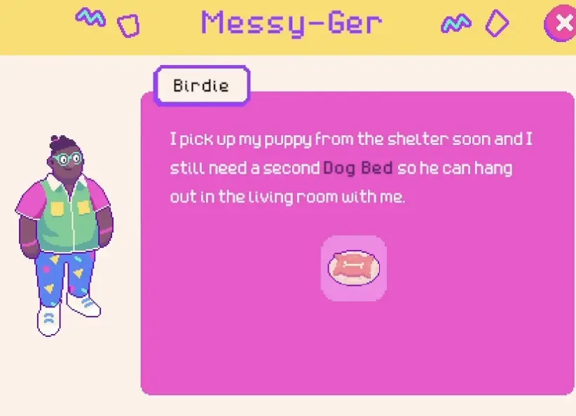 Birdie looking for a dog bed request item.