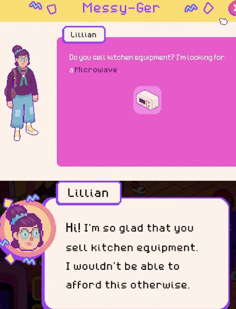 Lillian looking for a microwave request item.