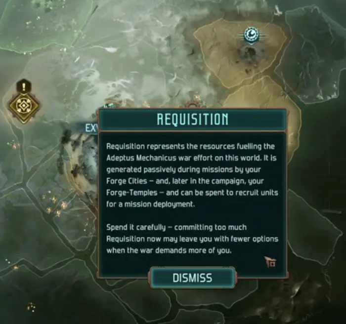 Mechanicus 2 AdMech Requisition warning on the war map